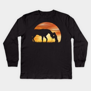 Horse Love Sundown Shadow Girl with Horse Kids Long Sleeve T-Shirt